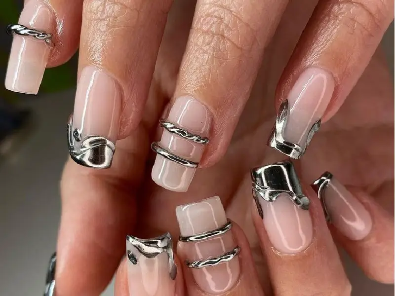 Metallic Accents: Nail Extension Designs for short nail